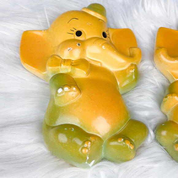 Vintage Chalkware Decor | 50's Miller Studios Elephant Plaster Plaques - Picture 4 of 7